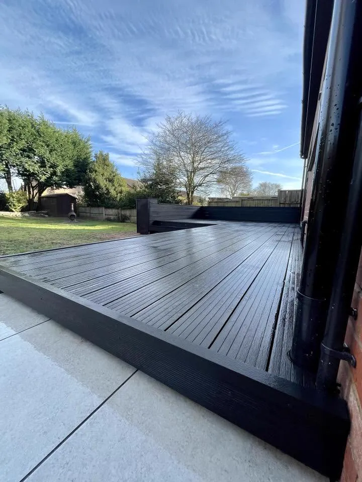 Charcoal composite decking with picture-frame border